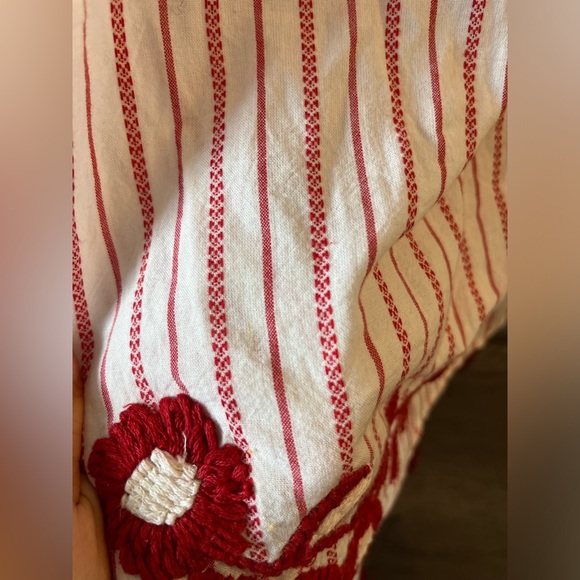 Luna Moon Off-Shoulder Red-White Embroidered Flowers and Tassel Mini Dress - Picture 5 of 12